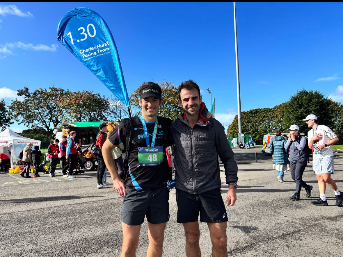 Nick with a runner who finished under 1:30 at Belfast Half Marathon