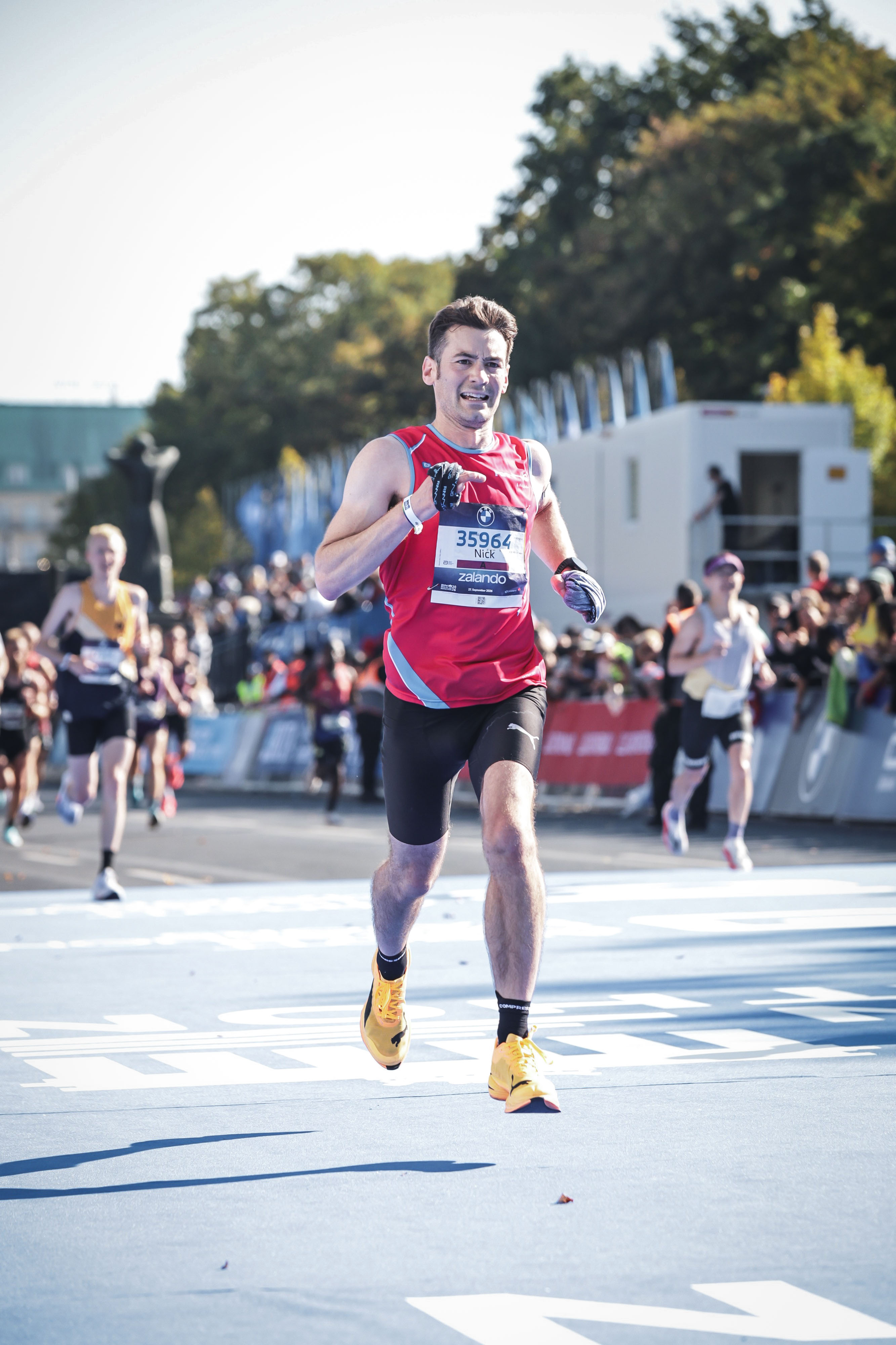 Nick Weston crossing the line in 2:36:50 at Berlin Marathon 2026